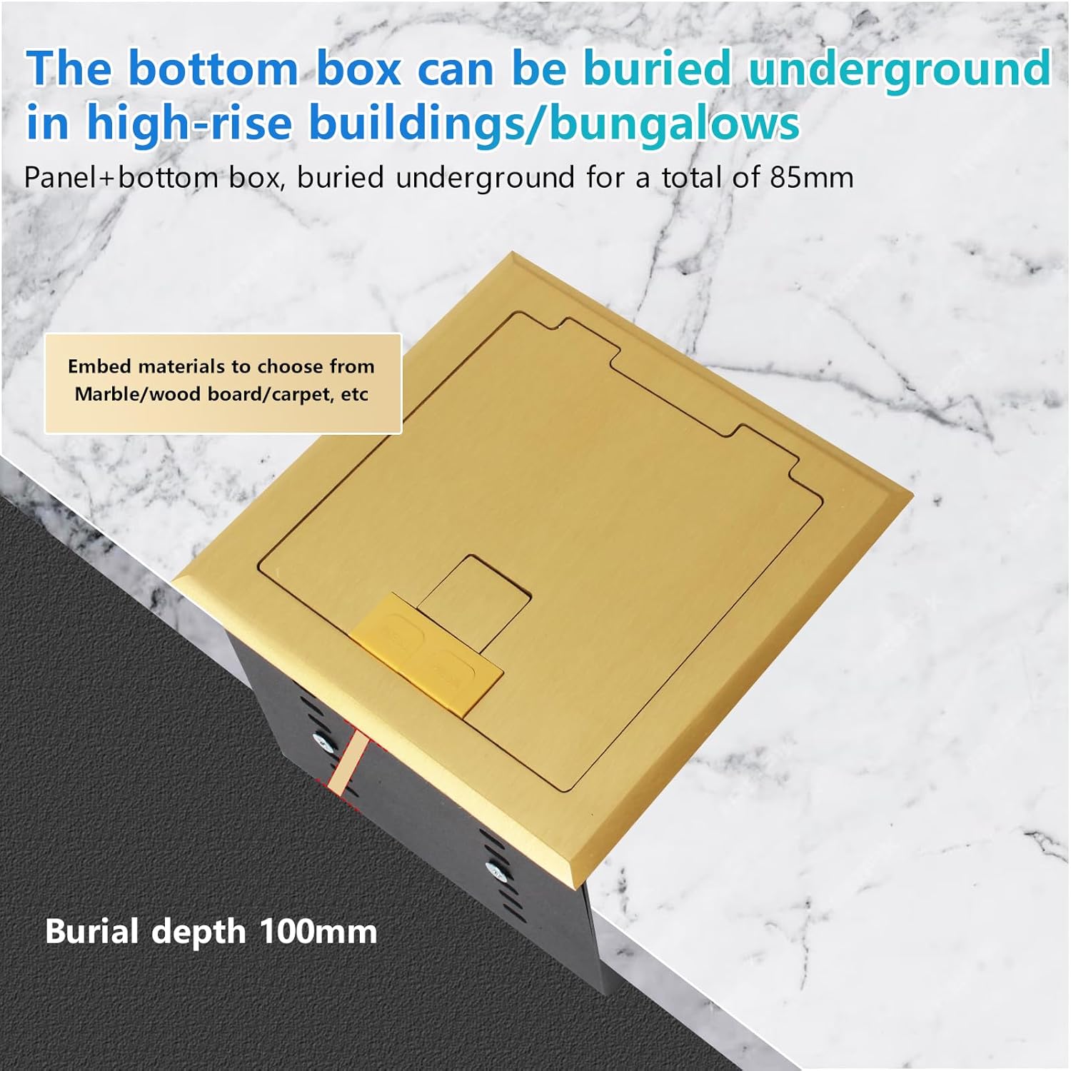 KYHSHJ Recessed Flat Hidden Socket Kit with 2 * 15A Receptacle，4.8A*2 USB-A Ports +3-Port RJ45 Datacom Receptacle. Internal Height Adjustable，Corrosive Resistant Hardware,Brass