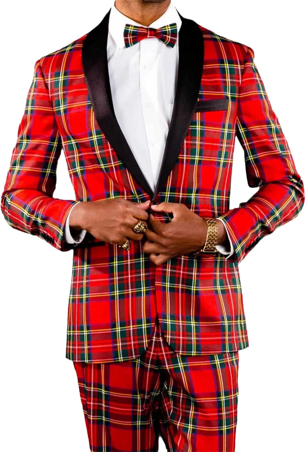 Men's Christmas Suit Christmas Theme Party Suit Shawl Collar Blazer Pants Tuxedo Set for Prom,Party,Graduation