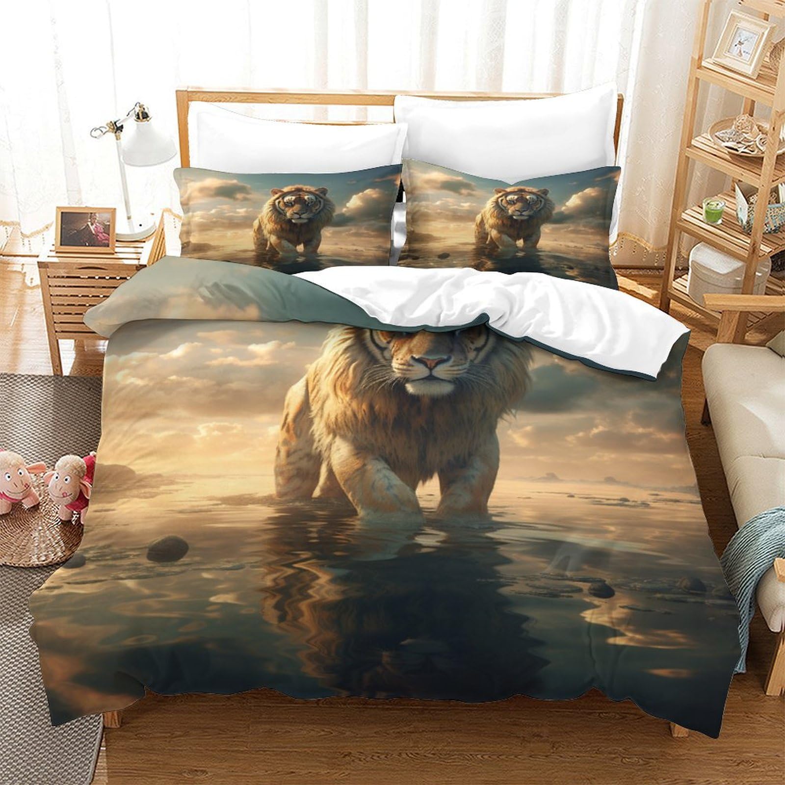 P1S9U7W5Y Realistic 3D Printed Tiger Duvet Cover Set 3 Pieces Microfiber Bedding Set for Adults Teens Bedroom Decor Gift Double（200x200cm）