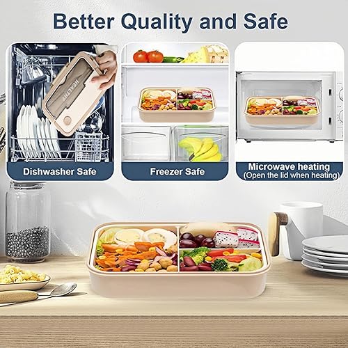 Miniatura 4 de KAYNO Cajas Bento para adultos, lonchera Bento de 51 onzas, 3 compartimentos a prueba de fugas, contenedores de almuerzo para adultos con una taza y