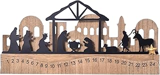 Nativity Sets for Christmas Countdown Calendar, Indoor Rustic Christmas Decor With Wooden Base 3D Design, Xmas Manger Scene for Tabletop Office Shelf Mantel Decoration (Black)