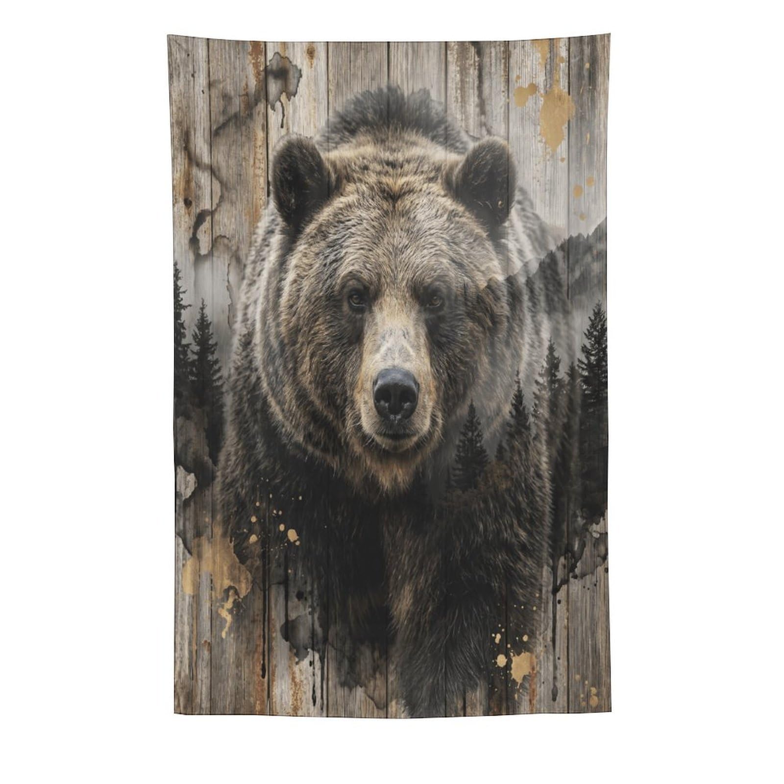 H3B8U2Y5 Brown Bear Mountain Forest Wall Tapestry, Rustic Wildlife