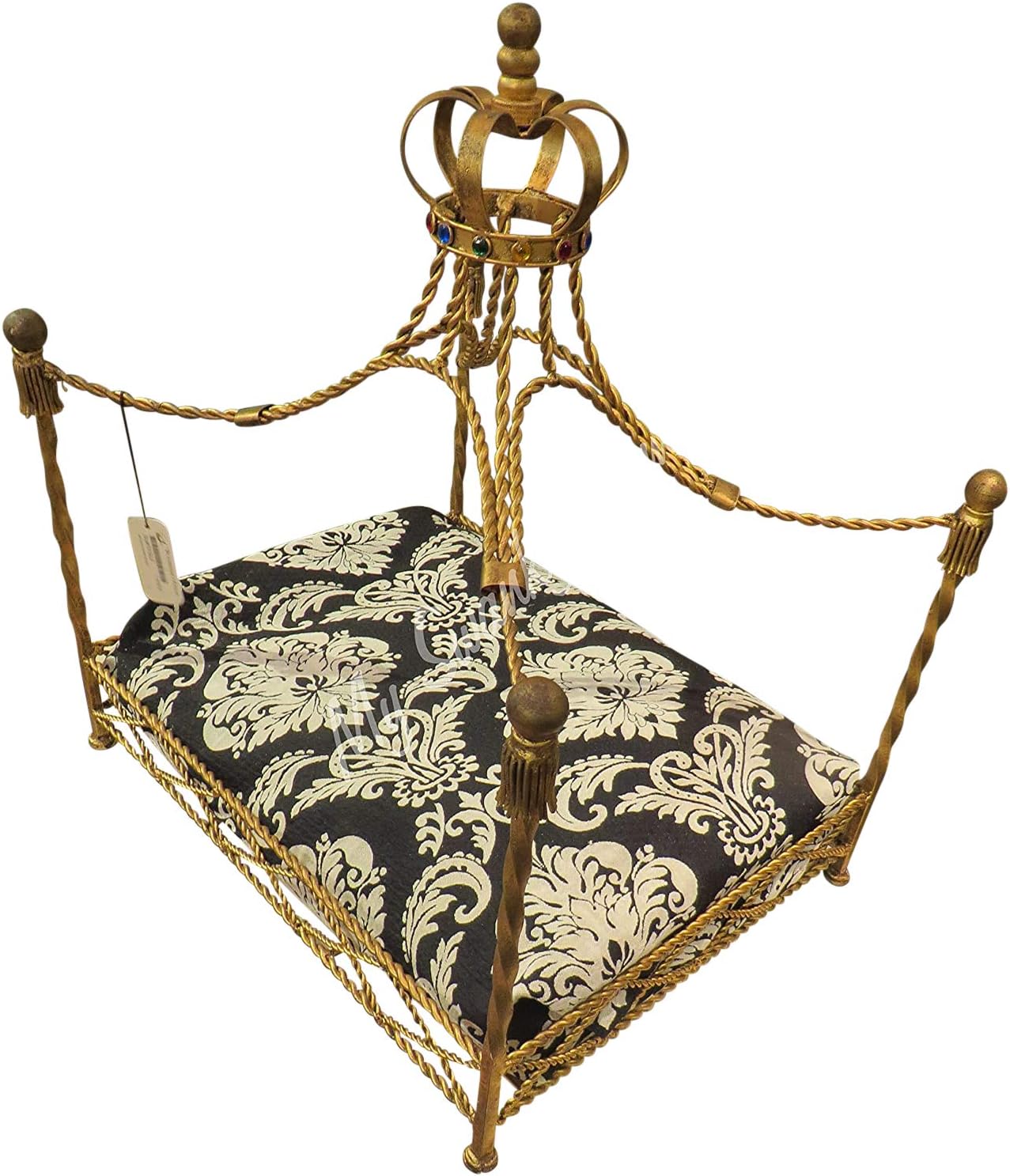 MY SWANKY HOME Ornate Jeweled Crown Gold Iron Dog Bed Pet Canopy Metal Royal Tassel