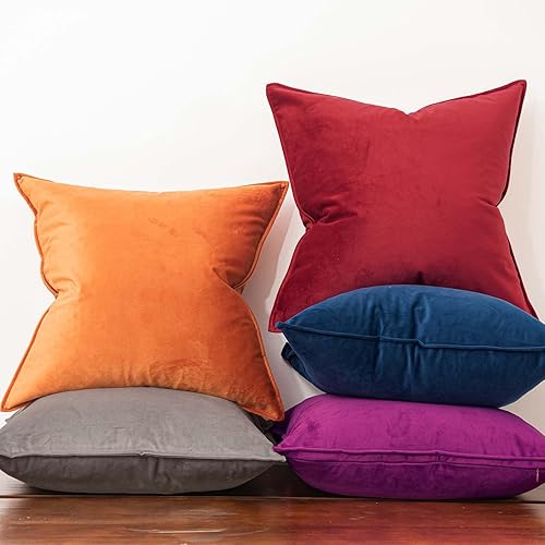 Miniatura 2 de JUSPURBET Juego de 2 fundas de almohada decorativas de terciopelo de 24 x 24 pulgadas, funda de cojín suave con cremallera invisible para sofá y cama