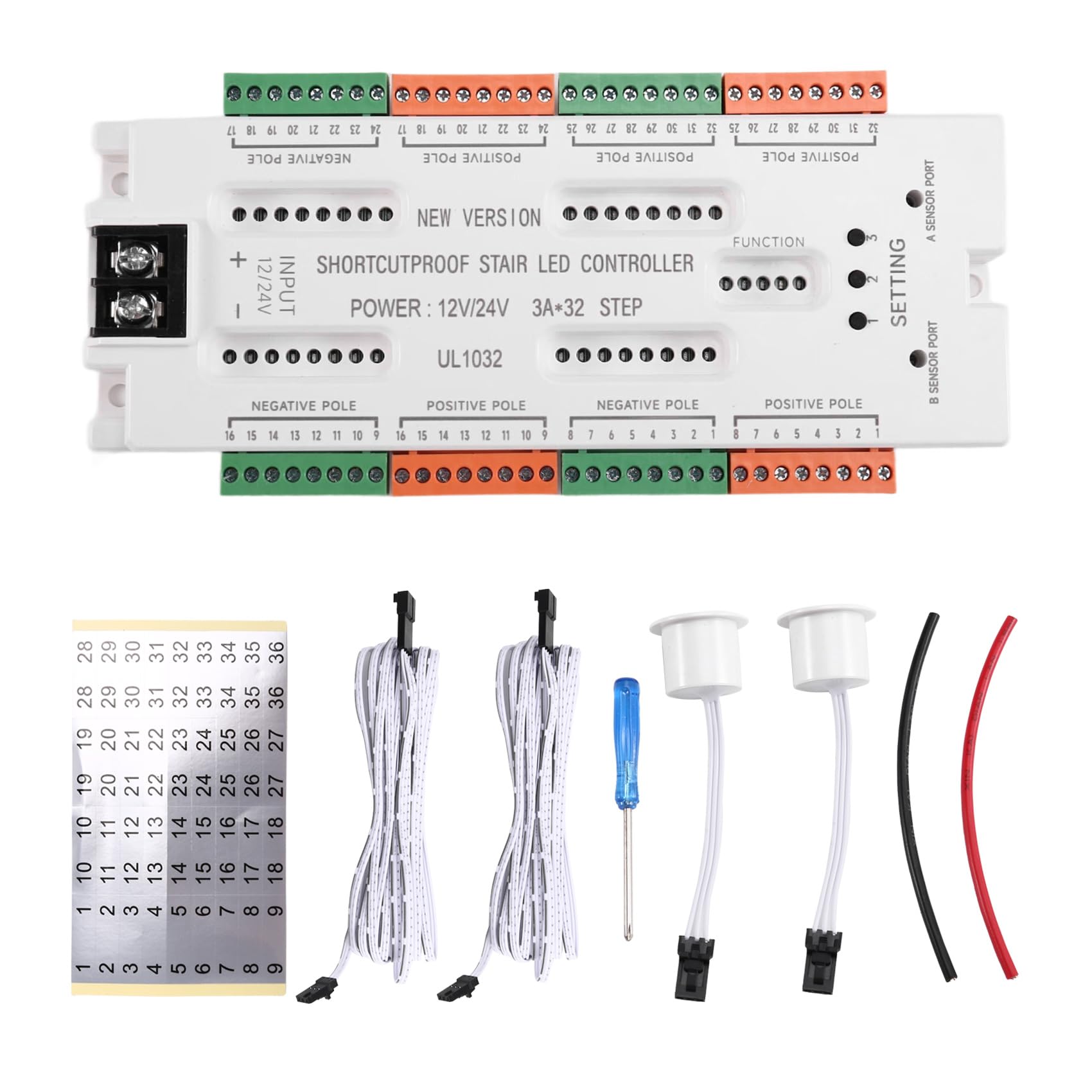 IJSDNVJNDX DC12V/24V Ladder Night Light 32 Channels Stair LED Motion Sensor Light Prevent Short Circuit Controller