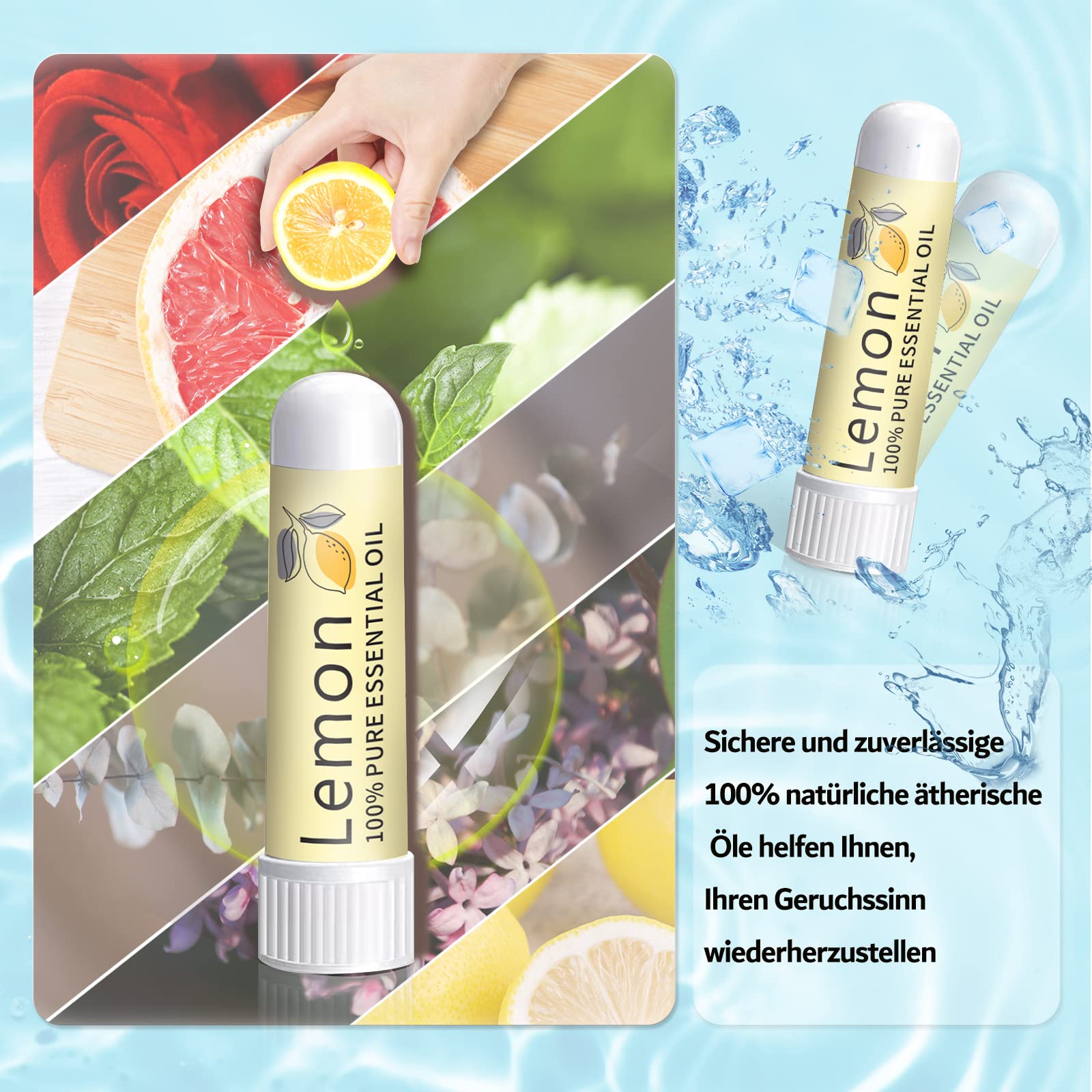 Hion Kit de Formation Smell, 6 Huiles Essentielles, kit de Formation Olfactif Aide à Retrouver Votre Sens de l'odorat, Huiles Essentielles de Citron Menthe Rose Pamplemousse Clou de Girofle