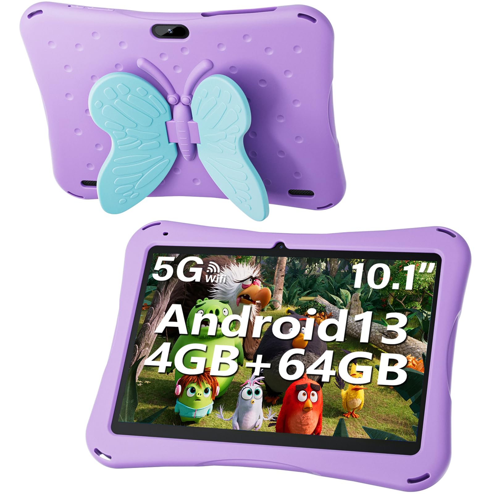 Tablet for Kids, 10 Inch Android 13 Kids Tablet with Case, 4GB RAM+64GB ROM, Tableta with 5000mAh, Pre-intalled KIDOZ, Parental Control, YouTube, GPS, WiFi, Educational Games(Purple)