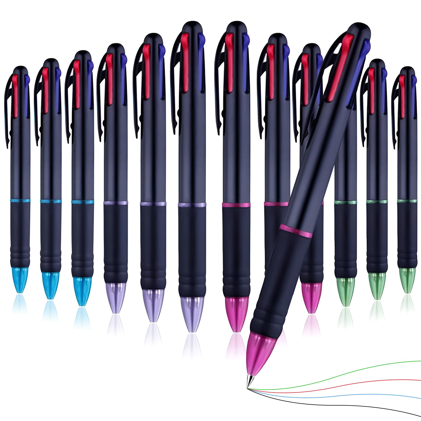 Laoye 12 Penne 4-in-1 Multicolore 0,7 Mm – Penne A Sfera Con 4 Colori (Nero, Blu, Rosso, Verde) Per Ufficio E Scuola