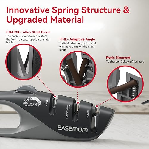 Miniatura 3 de Afilador de cuchillos de cocina, 5 ángulos de afilado ajustables, sacapuntas de bolsillo de mano, diseño ergonómico, con grueso y fino para tijeras,