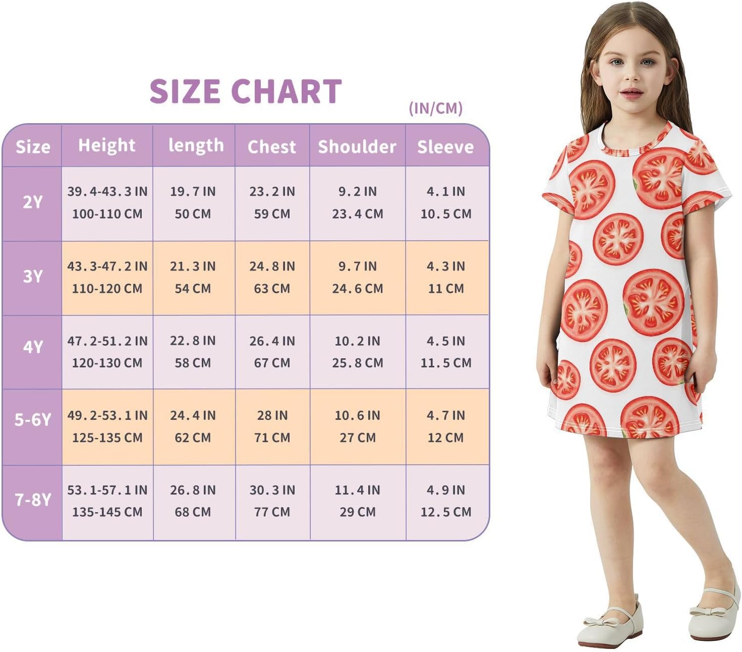 Tomato Slices Girls Dresses Summer Dresses for Girls with Cotton Short Sleeves for Casual a Line Dress Size 2-8Y