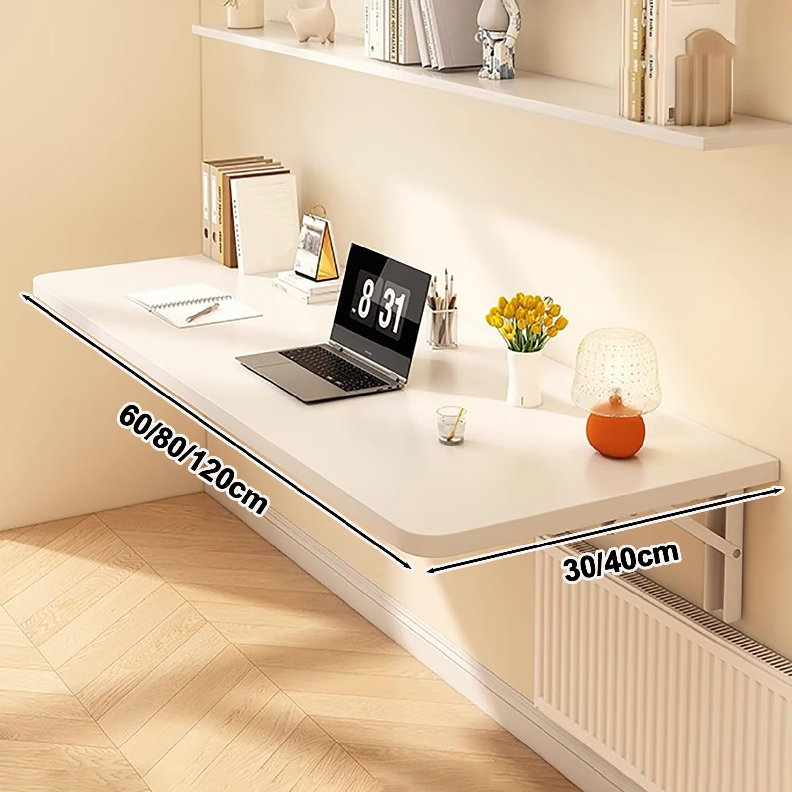 Blanco mesa plegable cocina，Fuerte capacidad de carga, Pequeño espacio escritorio plegable pared，varios tamaños disponibles, ahorra espacio, adecuado para salas de estar, cocinas y dormitorios