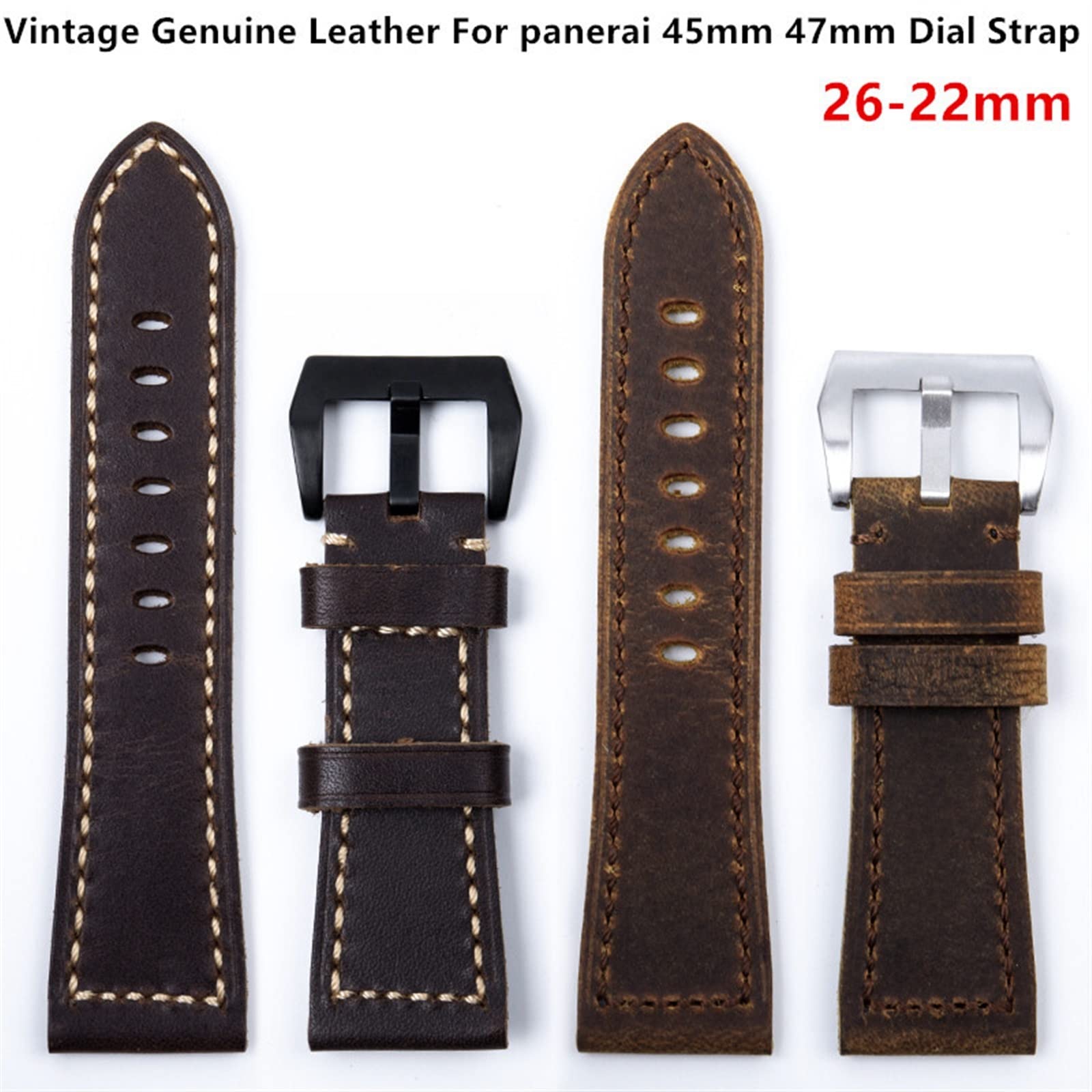 26mm handgefertigtes Uhrenband Italienisch braun schwarzes Rough Vintage echtes Leder -Uhrband Ersatz für Gurt Household faucets
