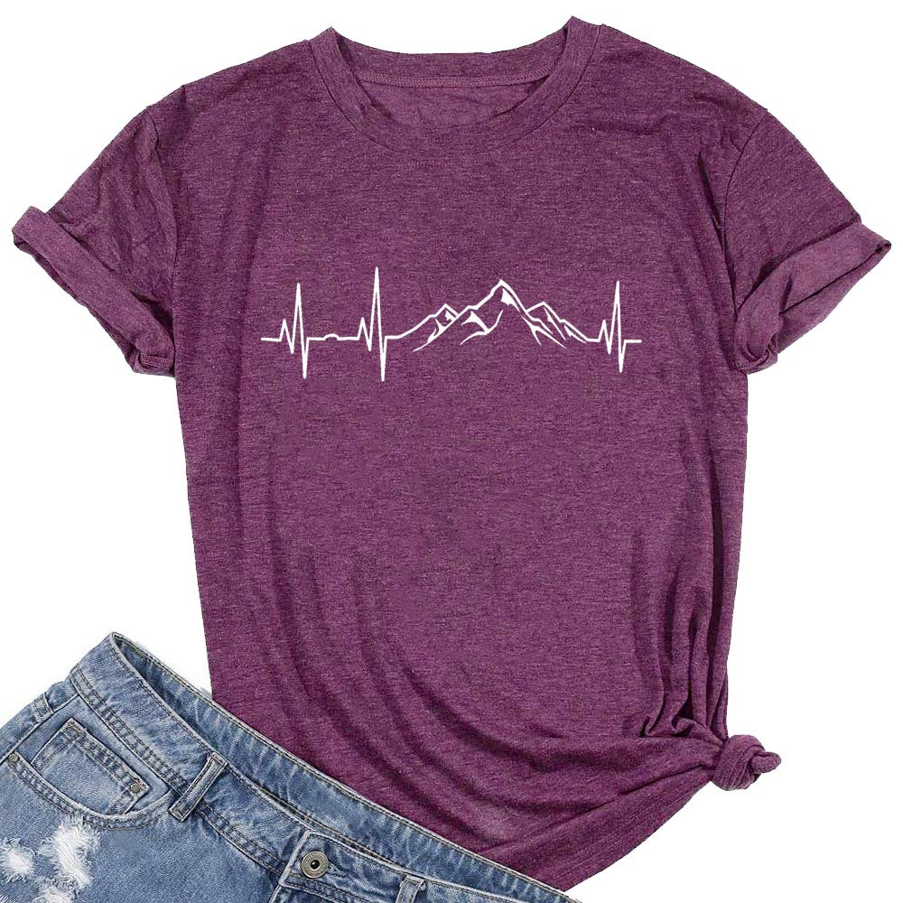 Outdoor Adventure Shirts for Women Mountain Graphic Tees Pine Tree Sunrise Shirt Casual Workout Graphic Tee Tops