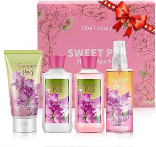 Sweet Pea Bath & Body Kit, 3 Fl Oz, Ideal Skincare Gift Home Spa Set, Includes Body Lotion, Shower Gel, Body Cream, and Fragrance Mist, Birthday Mother's Valentine's Day Gifts for Her
