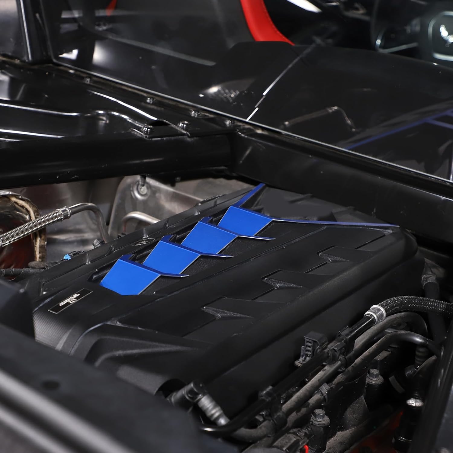 Daeiclru Car Engine Hood Trim Cover Compatible with Chevrolet Corvette C8 2020-2023, Aluminum Alloy Auto Hood Engine Trim Patch Decorative Kit Accessories (Blue)