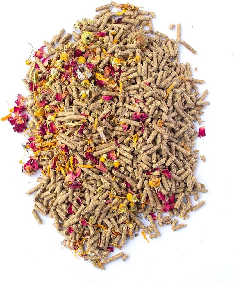 Pampered Chicken Mama Premium Herbal Rabbit Feed (12 pounds): Calendula Flowers, Chamomile, Rose Petals, & Timothy Hay Rabbit Food (24 pounds)
