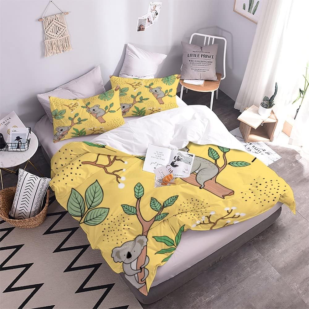 Bedding Duvet Cover 3D Cute Koala. 3 Pieces Beautiful Printed Multi Designs Duvet Quilt Cover Complete Bedding Sets（78"X78"）