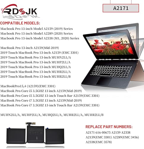 Miniatura 3 de A2171 - Batería para portátil MacBook Pro de 13 pulgadas A2159 (EMC 3301) (mediados de 2019) A2289 A2338 MUHN2LL/A MUHP2LL/A MUHR2LL/B MacBook Pro