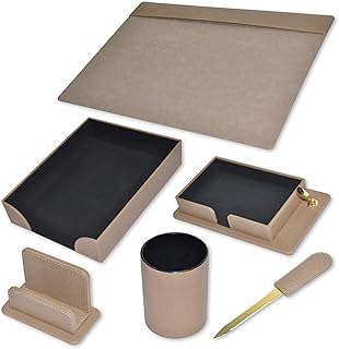 FIS Executive Desk Set with Italian PU Materials, Set of 6 Pieces Desk Set Organizer, Light Brown Color, Pack in Gift Box-FSDS181LBR