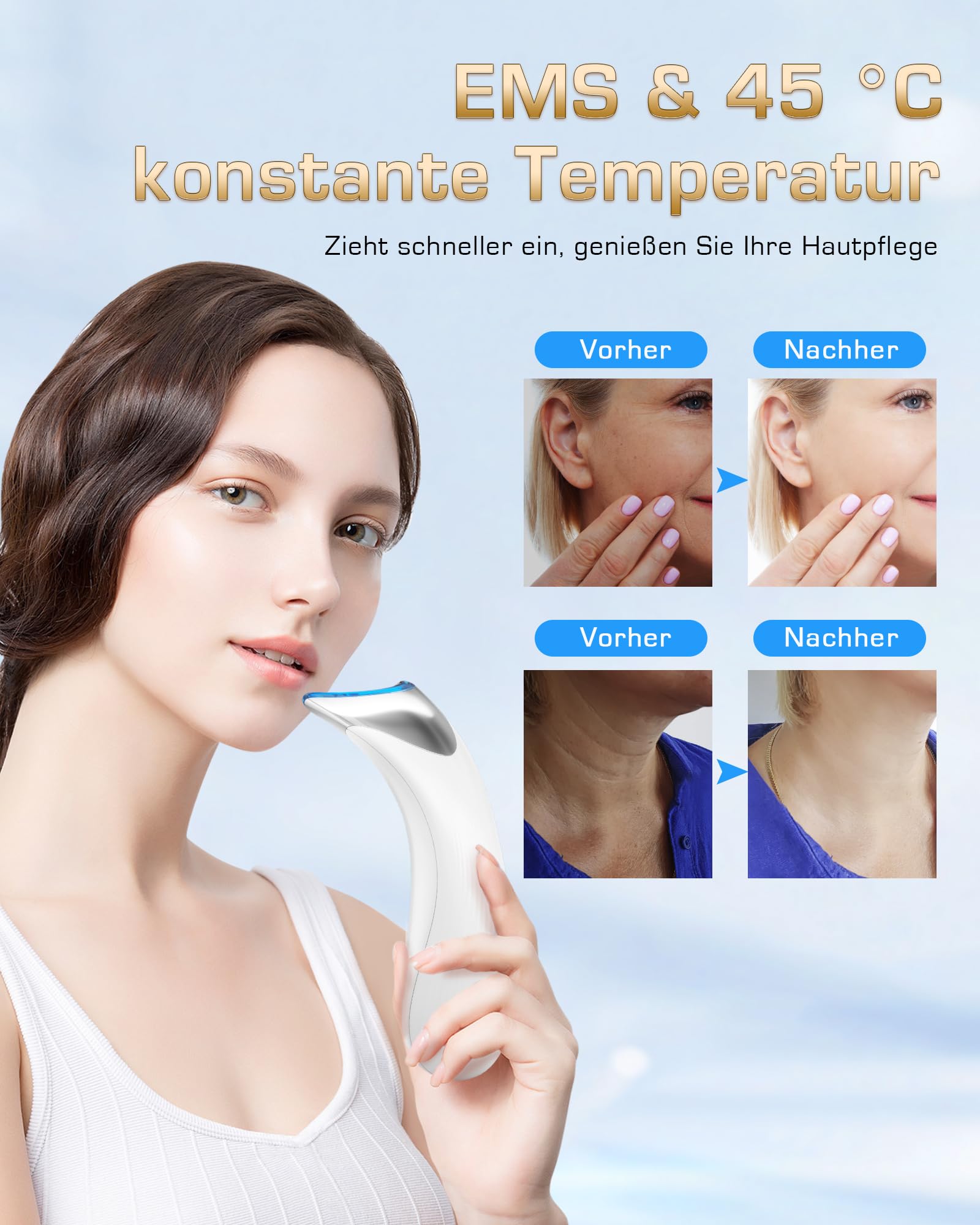 Gesicht Massagegerät Face Gerät Gesichtsmassagegerät: EMS Anti Falten Gesichtsgerät massage lifting mit 3 light Modi - 45℃ Beauty Tool LED Massagegerät Hautstraffung massager für Damen Herren