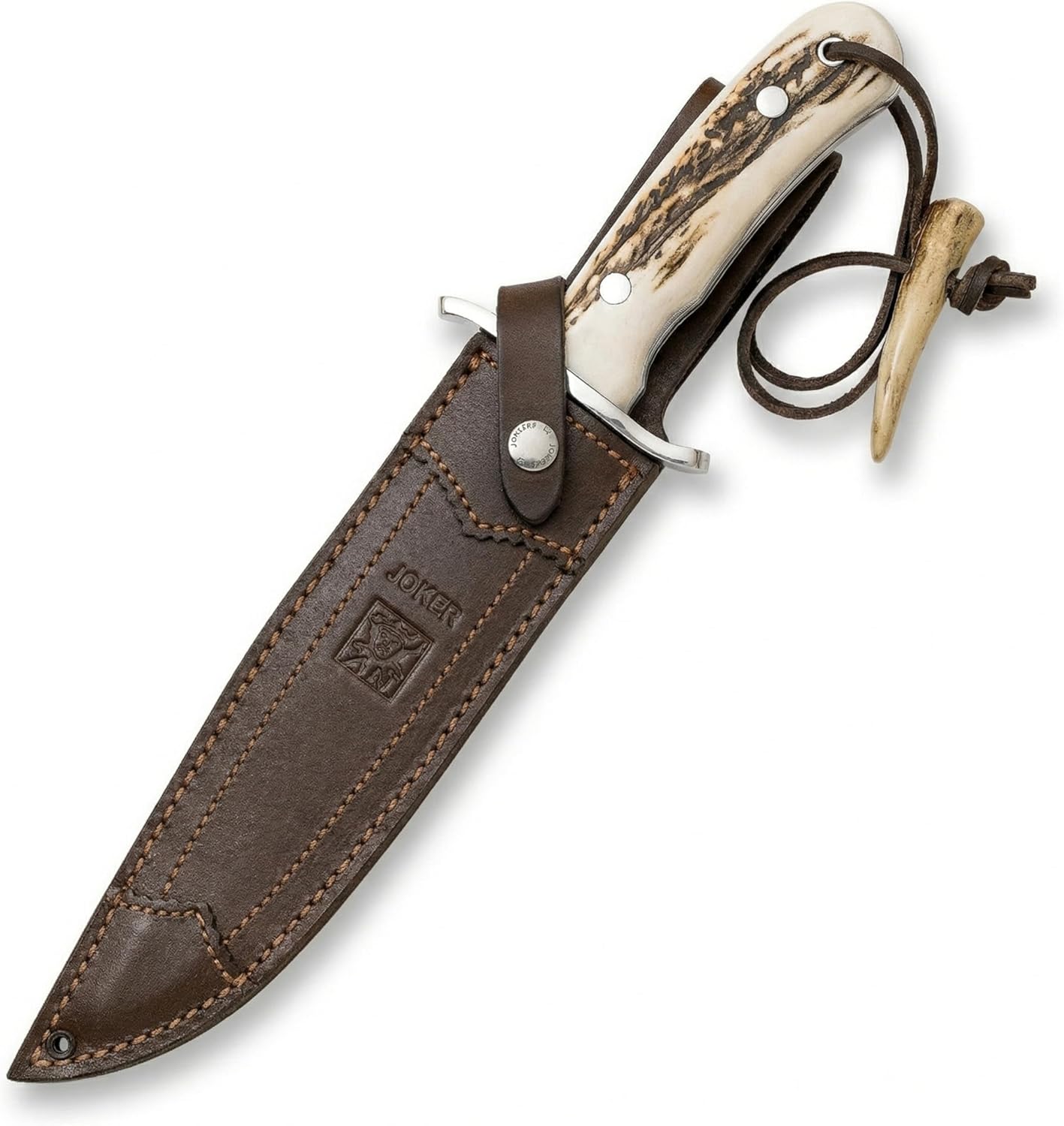 Joker Fixed Blade Knife CC147 Bowie 7.87 Inch N695 Steel Stag Handle Leather Sheath Outdoor Camping Bushcraft Survival Knife