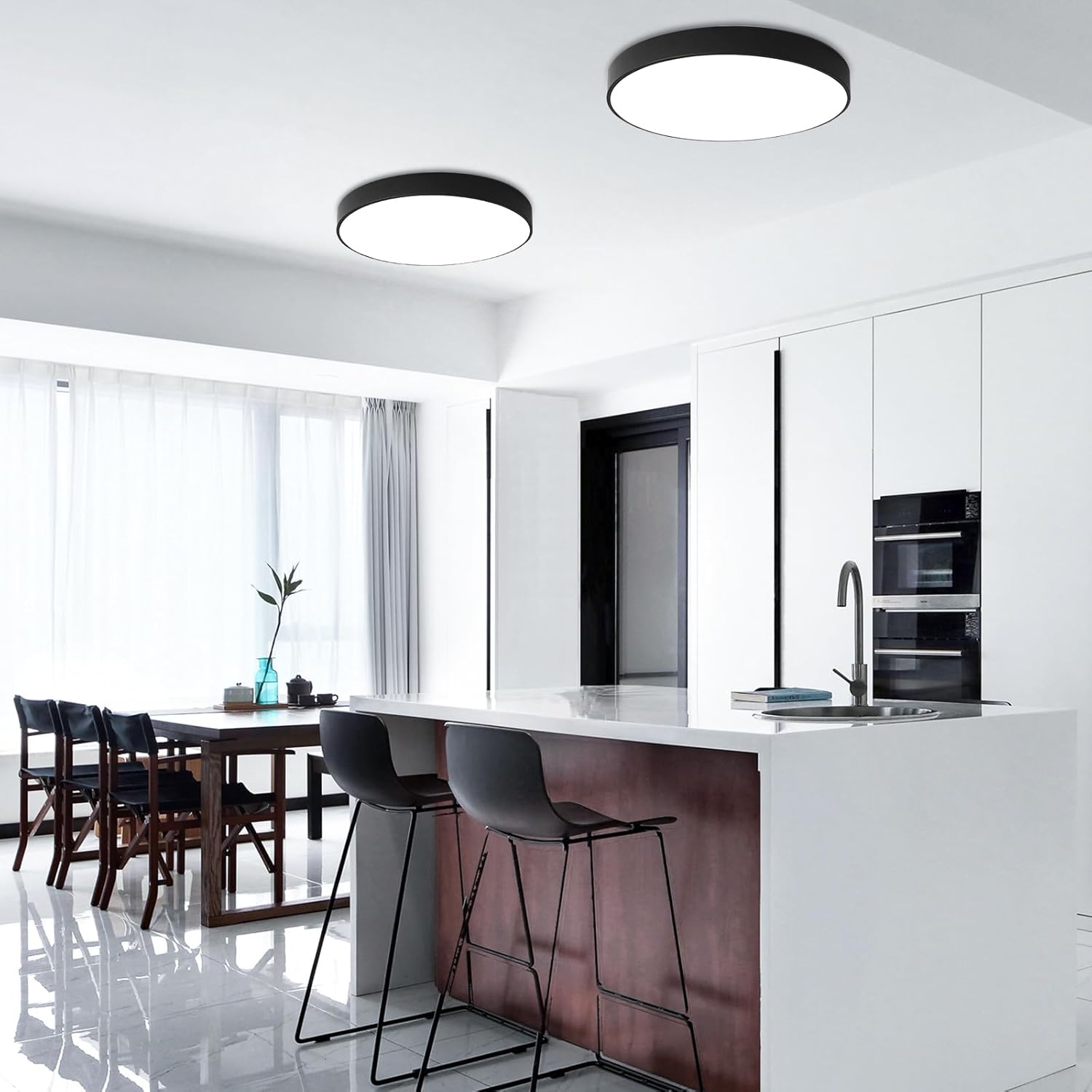 Ganeed 2-Pack Flush Mount LED Ceiling Light Fixture Black, 12 Inch Cool White Modern Ceiling Lamp 1440LM Low Profile Ceiling Light for Kitchen Bedroom Hallway Porch, 24W