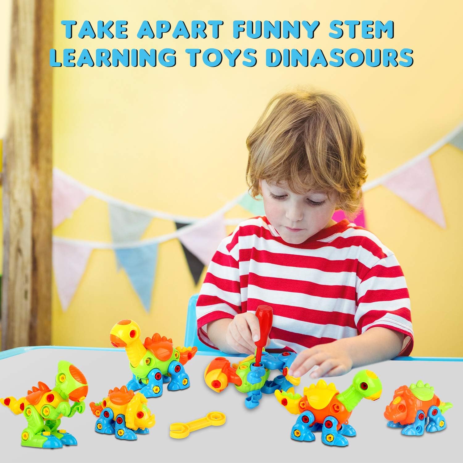 Dinosaur Toys Take Apart Toys with Tools (226 Pieces) - Pack of 6 Dinosaurs with 12 Tools, Construction Engineering Building Play Set for Boys Girls Toddlers, STEM Learning Kit for Kids Age 3-12 Year