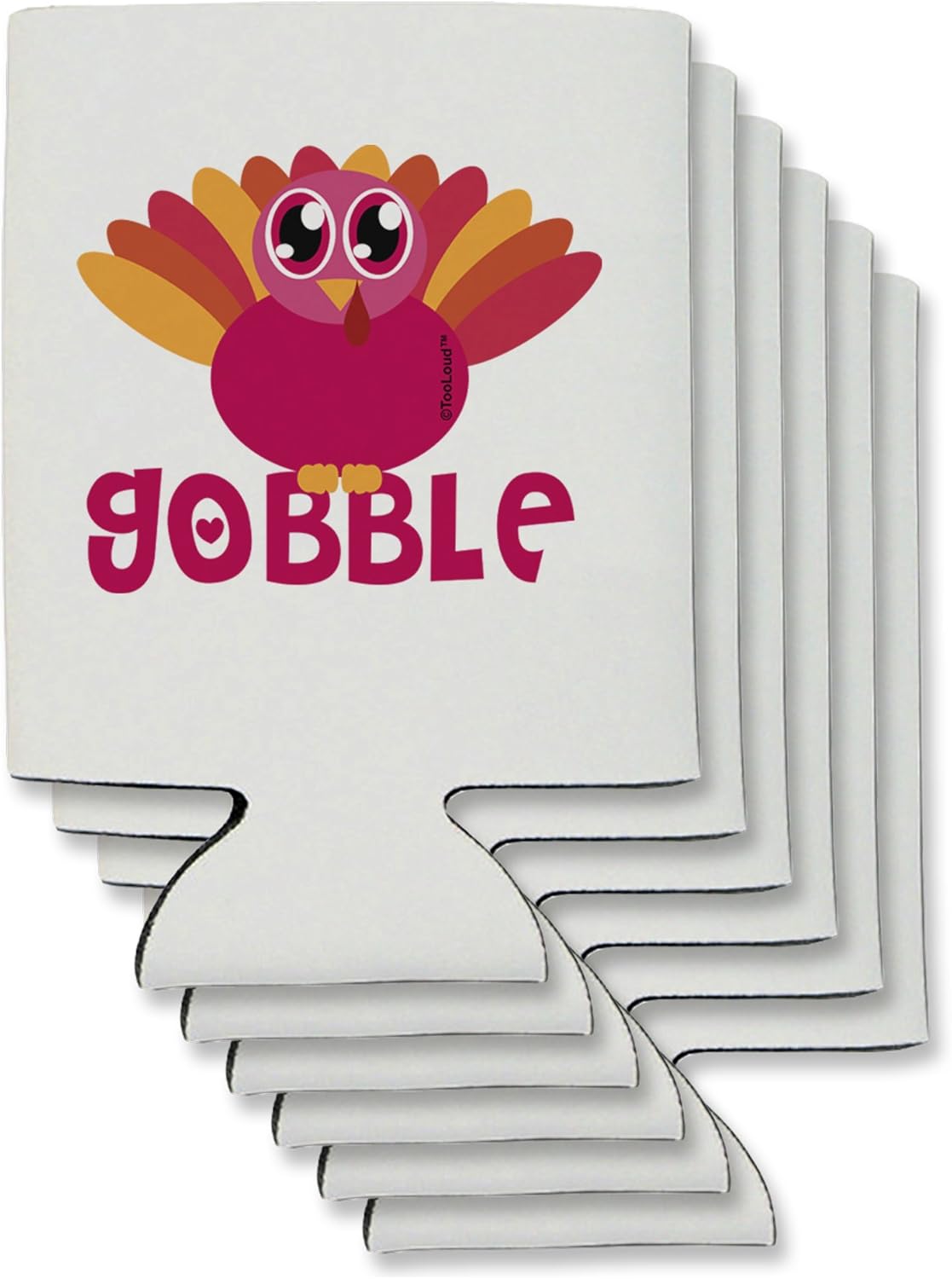 TooLoud Cute Gobble Turkey Pink Can/Bottle Insulator Coolers - 6 Pieces