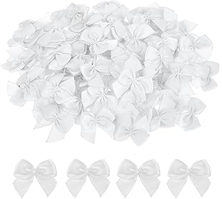 Mini Bows, 100 Pcs 1 Inch White Bows Satin Ribbon Bow Tiny Craft Bow for DIY Sewing Crafts Gift Wrapping Basket Wedding Birthday Christmas Party Scrapbooking Decoration