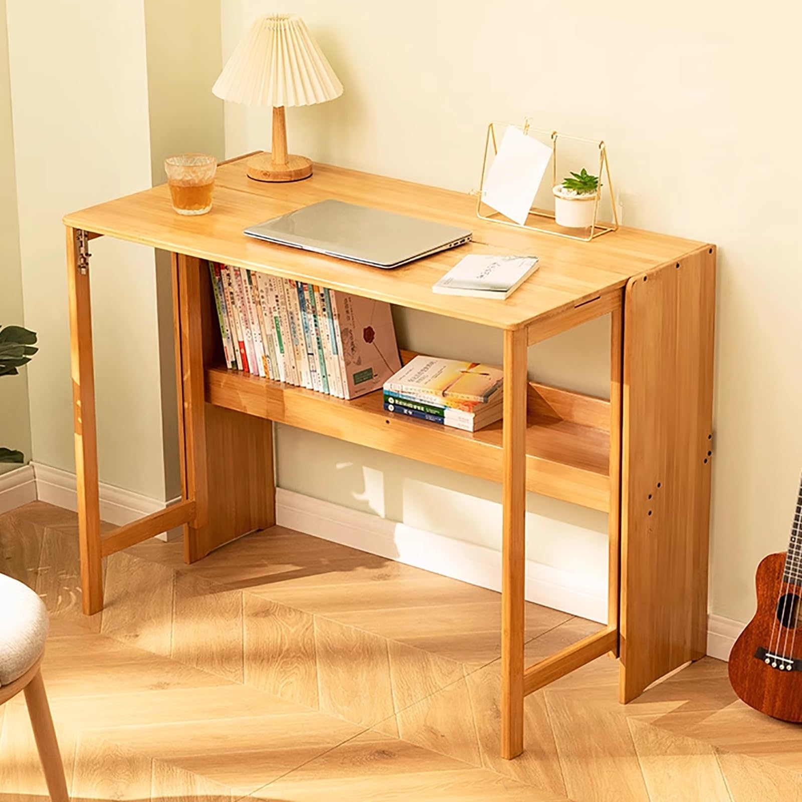 Table pliante en bambou naturel pour créer un coin bureau extensible dans la chambre