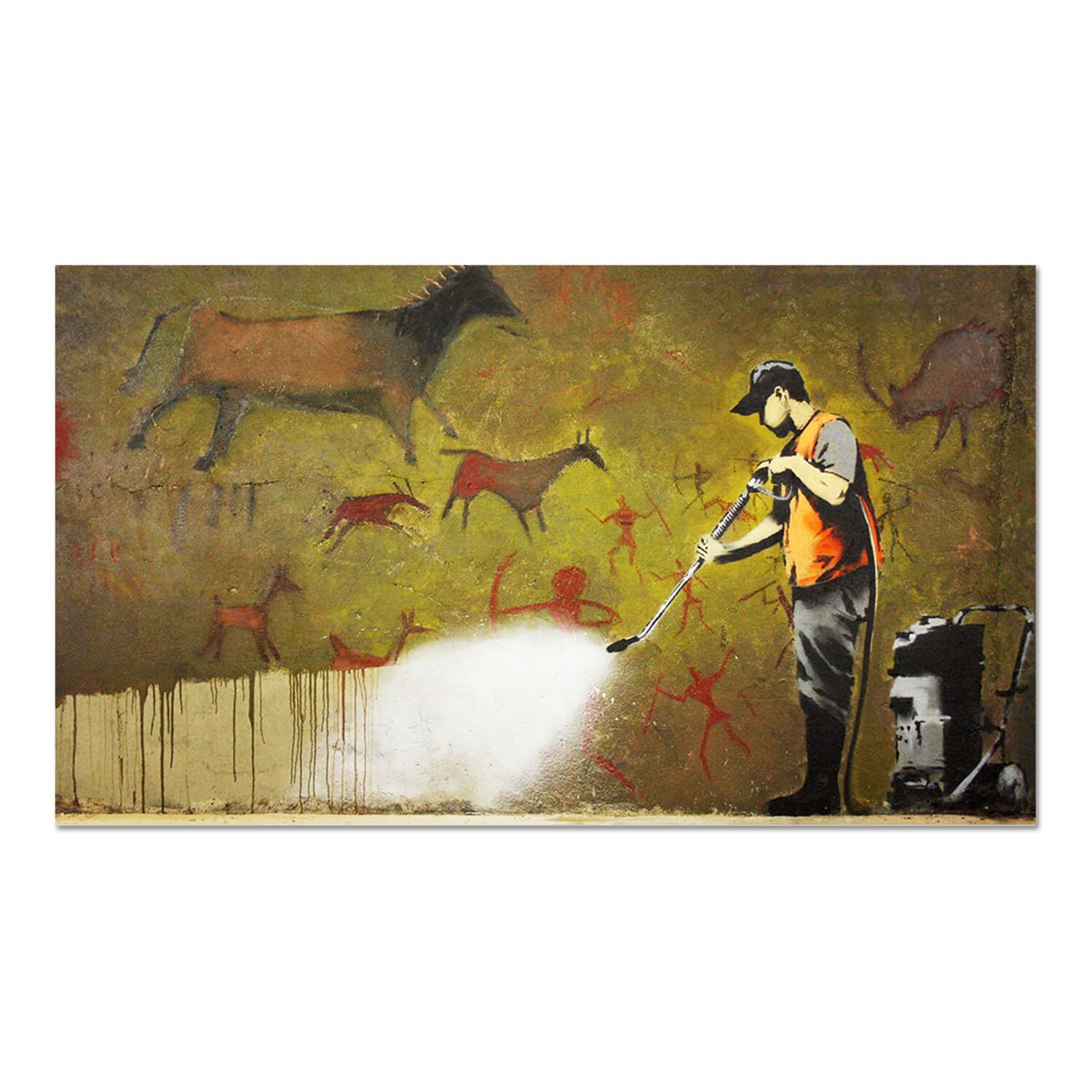 Giallobus - Quadro - Banksy - Idropulitrice Pittura Rupestre - Vetro acrilico - 100x60 - Pronto da appendere - Quadri moderni per la casa