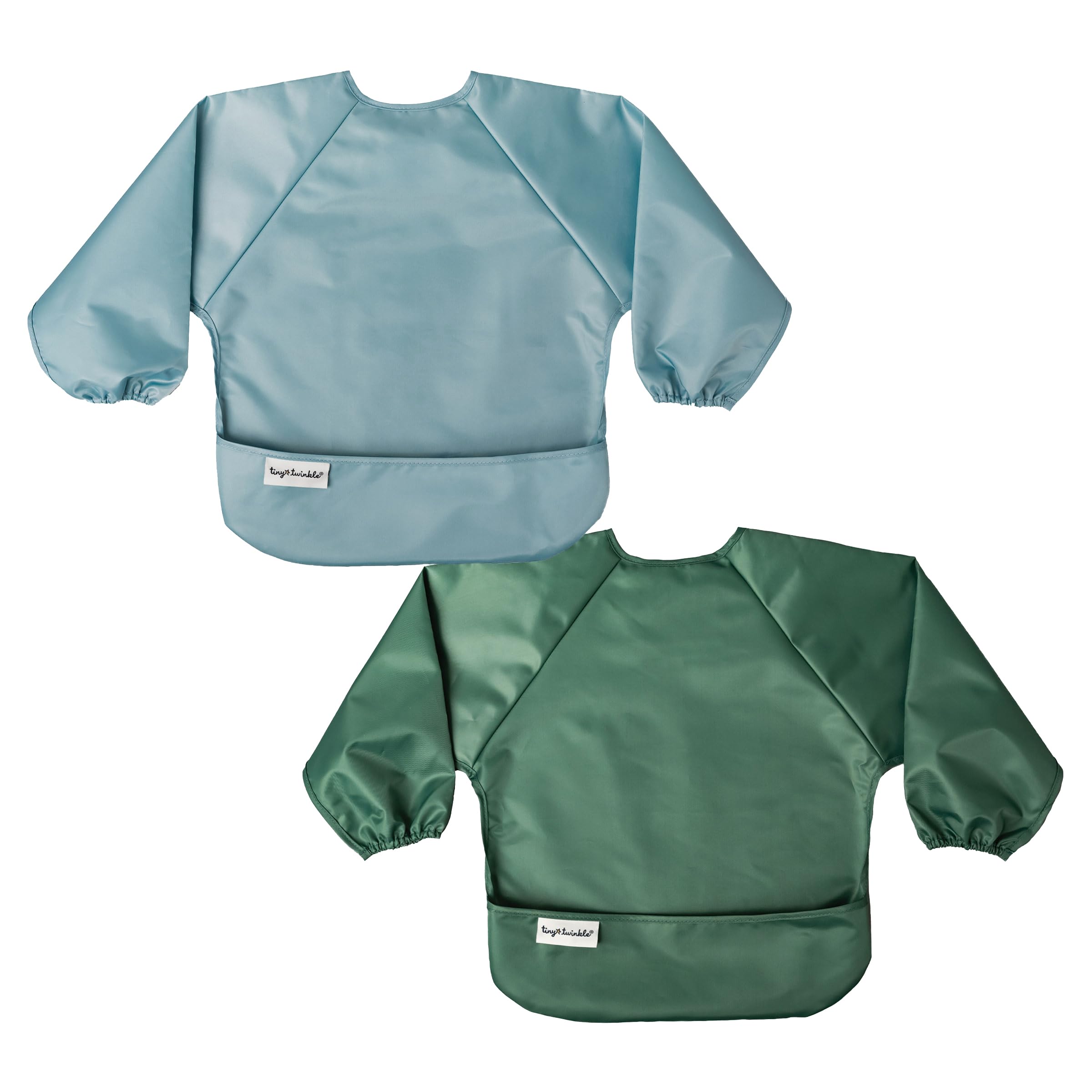 Tiny Twinkle Mess Proof Baby Bib, 2 Pack Full Sleeve Bib Outfit, Waterproof Bibs for Toddlers, Machine Washable, Tug Proof Closure, Baby Smock for Eating, Long Sleeve (Slate Olive, Small 6-24 Months)-image-34