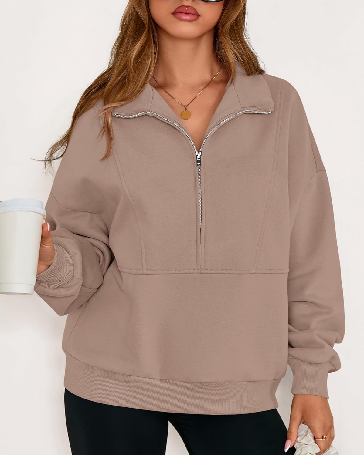 KIRUNDO Sweatshirt for Women 2026 Fall Half Zip Pullover Oversized Fleece Mock Neck Hoodies Fashion Outfits Winter Clothing - Image 7