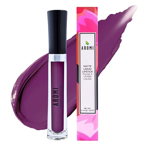 Miniatura 7 de Aromi Lápiz labial líquido Black Plum mate, color de labios oscuro medianoche, vegano y libre de crueldad, lápiz labial opaco de larga duración