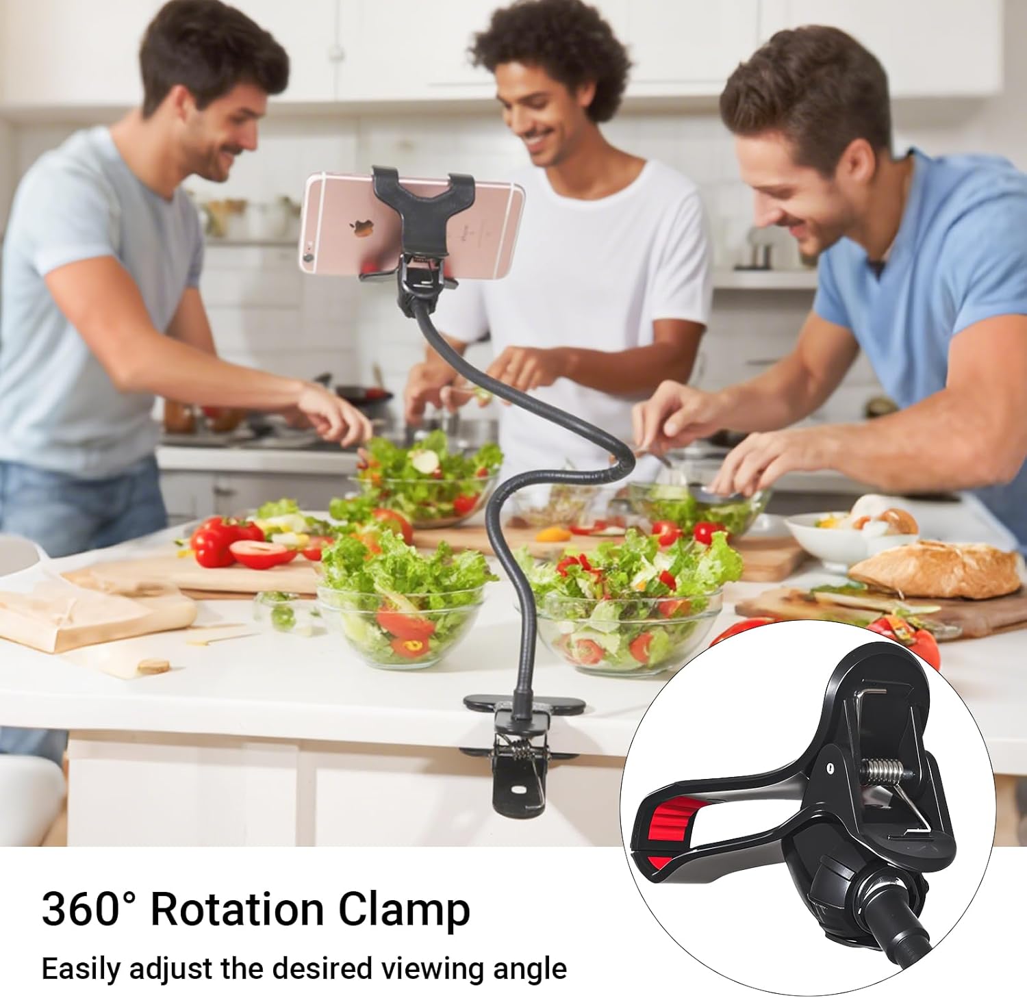 Gooseneck Bed Phone Holder, Flexible Long Arm Clip On Phone Holder for Bed, Desk, Headboard, Bedside, 360 Adjustable Cell Phone Clamp Mount Stand, All 4-7" Cellphone - Image 4