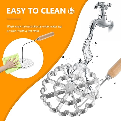 Miniatura 8 de TOVINANNA Molde de hierro de roseta con mango de madera, molde para hacer galletas de 4.7 pulgadas, colador de malla, embudo para hacer pasteles