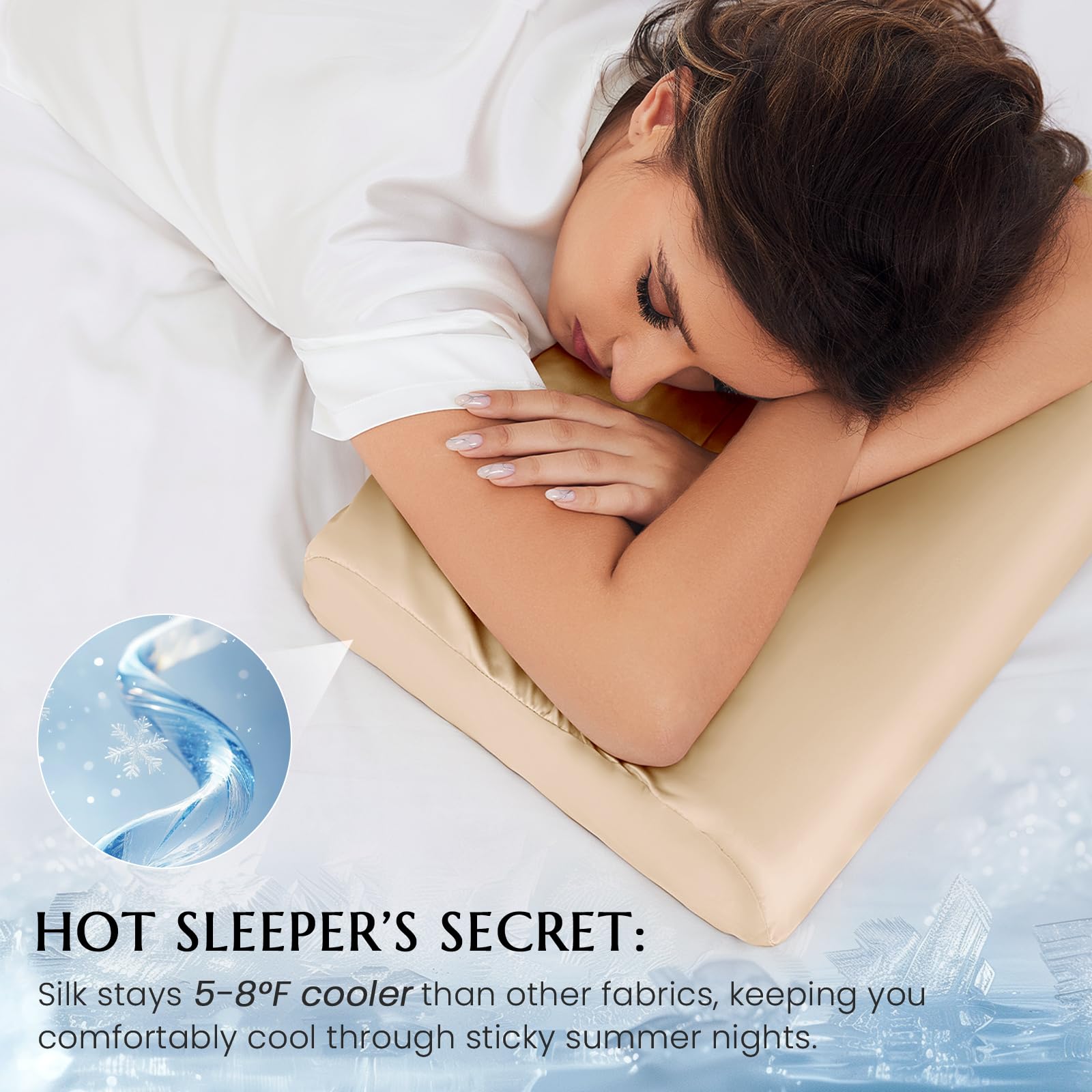 THXSILK 19 Momme 100% Mulberry Silk Pillowcase for Contour Memory Foam Pillow, Contour Pillow Case Cover, Cervical Pillow Case, Pack of 1(Champagne, 20"x12"x3.9"/2.7")