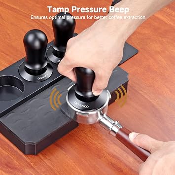 Coffee Tamper 53mm - with Sound Feedback 30lb Spring-Loaded Tamper Barista Espresso Tamper Anti-Tilt Base, Ergonomic Handle, 304 Stainless Steel