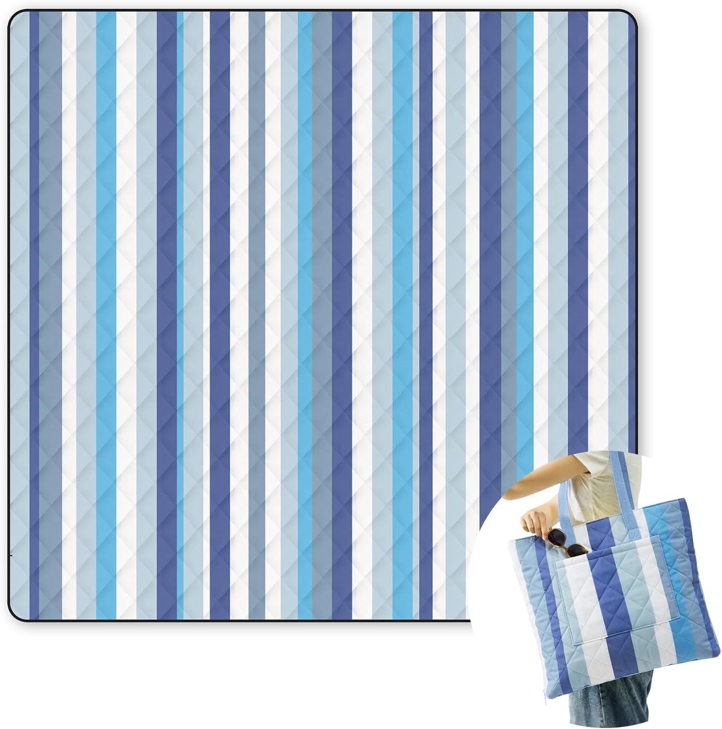 2 in 1 Tote Picnic Blanket Waterproof Outdoor Camping Mat，Large Capacity Beach Blanket 80''x80'' 7 Layers Easy to Fordable and Carry.