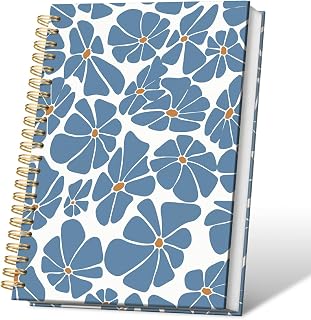 VONTP Blue Floral Spiral Notebook, Fancy Blue Journal for Writing, 5.5x8.3 | Boho Office Supplies, Abstract Flower Aesthetic Journal, Blue Floral College Ruled Notebook Journal for Writing