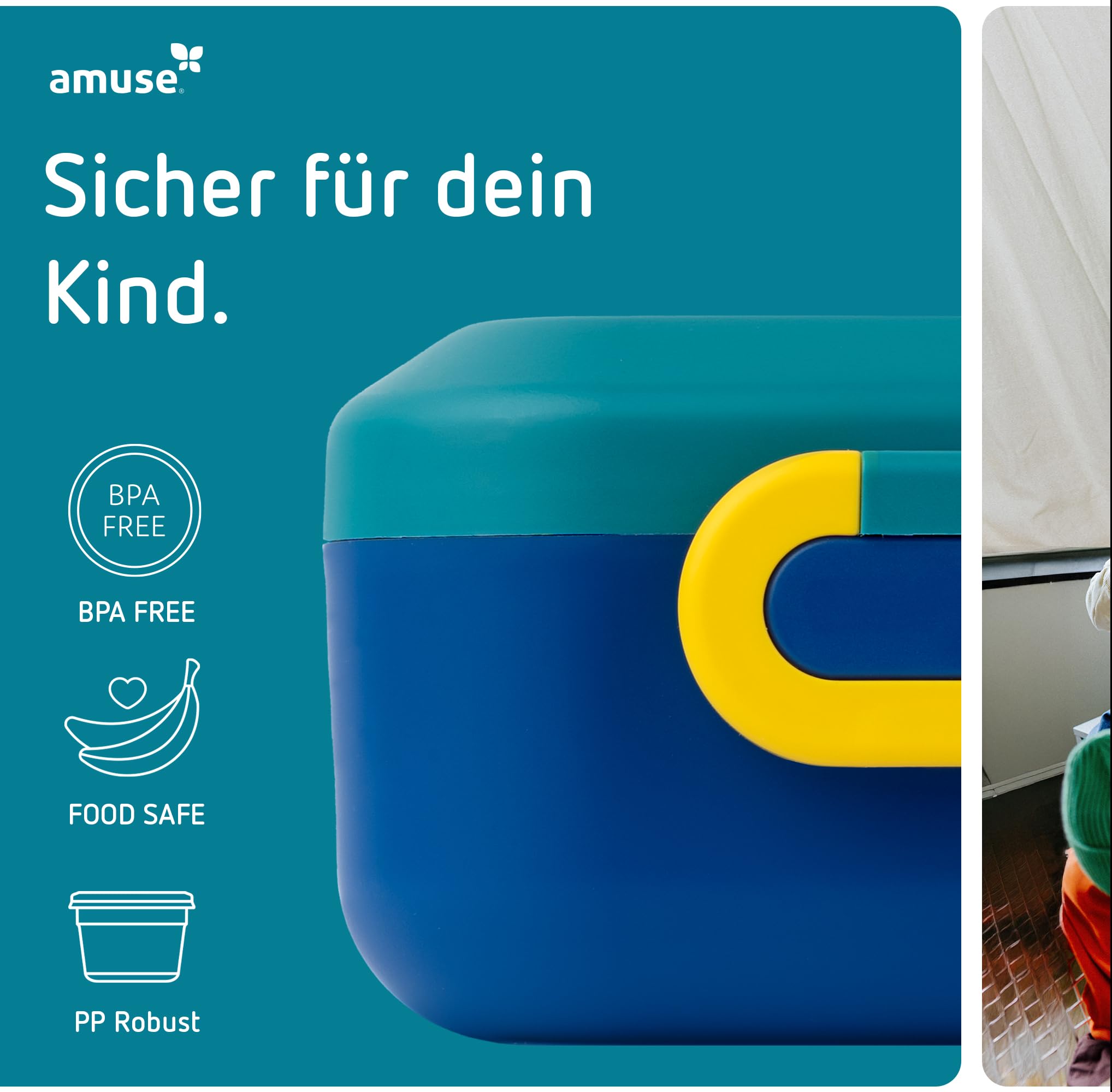 Amuse Rikko Brotdose Kinder mit Fächern | Bento Box inkl. Snackbox mit Fächern | Lunchbox Kinder, Brotdose Kindergarten, Brotbüchse Vesperbox, Brotzeitbox, Brotbox, Jausenbox | Vesperdose mit Fächern