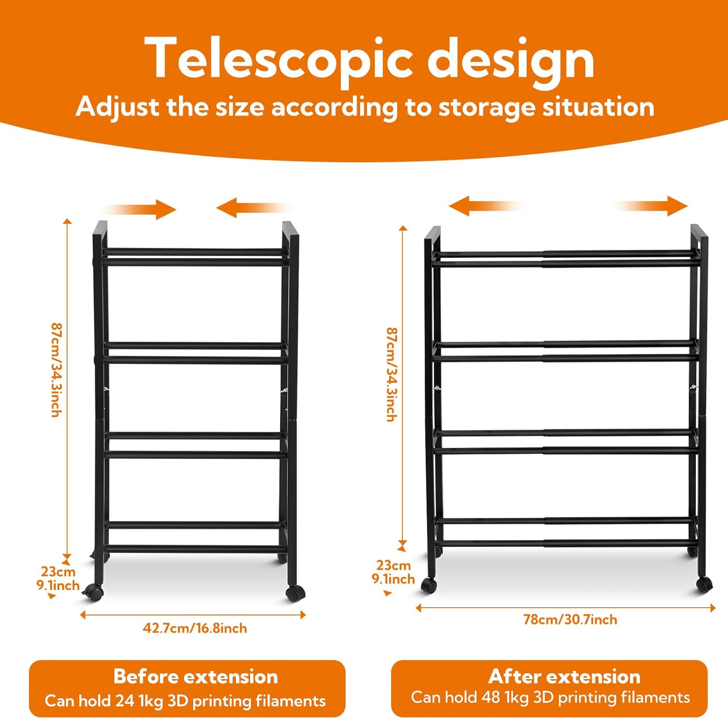 3D Printer Filament Storage Rack - Rolling Filament Spool Holder Shelf with Wheels, Heavy Duty Metal Cart for PLA/ABS/TPU/Nylon, Filaments Organzied for 3D Printing Studio, Office Workshop