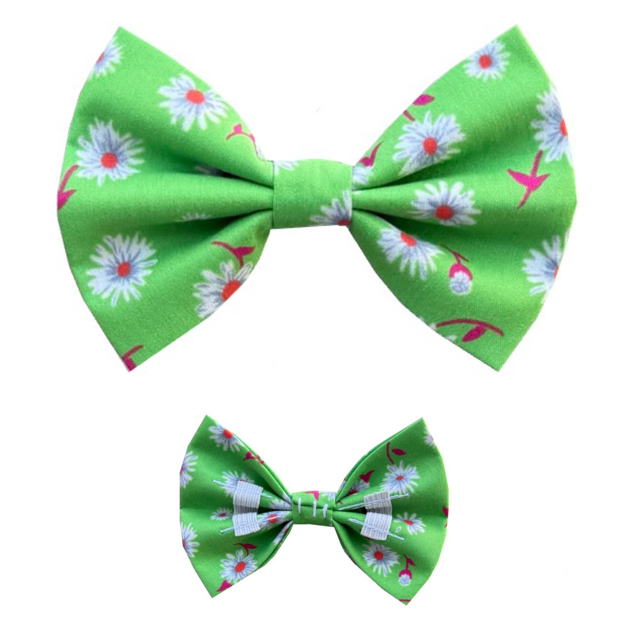 New Dogs Bow Tie Bowtie Summer Flowers red pink blue flower Elastic Band attach COLLAR ACCESSORY Handmade UK (Green flowers Medium)