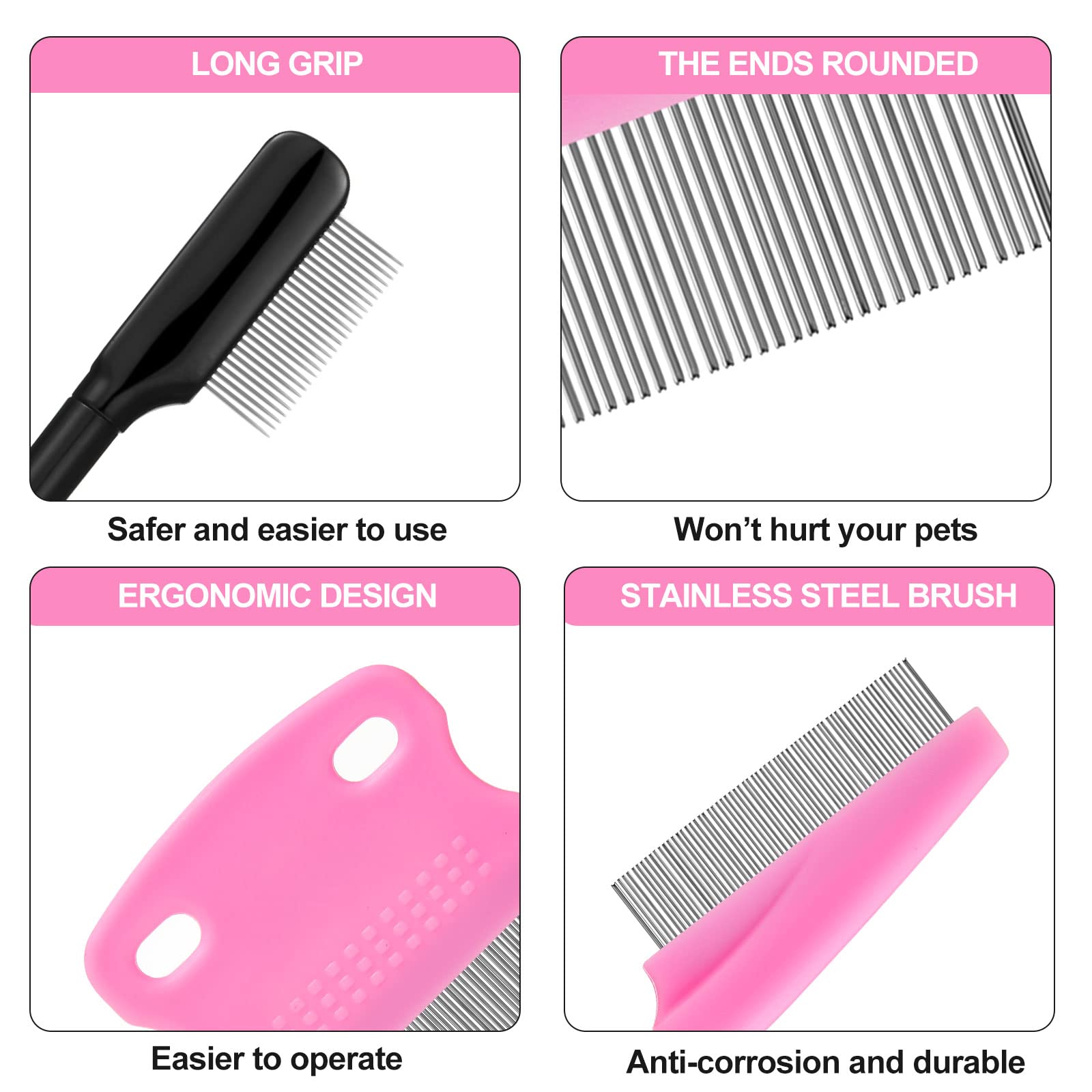 5 Pieces Dog Eye Combs Tear Stain Remover Combs Pet Grooming Comb for Small Dogs Gently Removing Eye Mucus and Crust (Pink, Black) - image 3