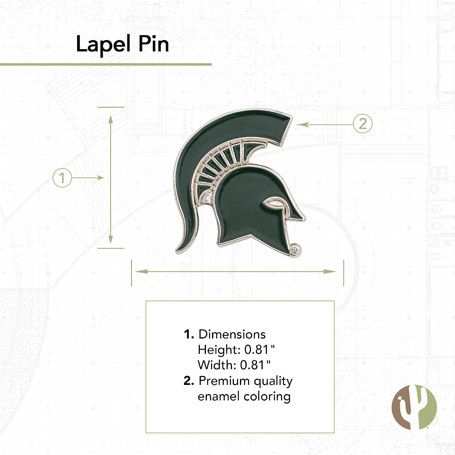 Desert Cactus Michigan State University Lapel Pin MSU Spartans Made of Metal for Formal Wear, Bag and Hat Jewelry, and Tie Tack