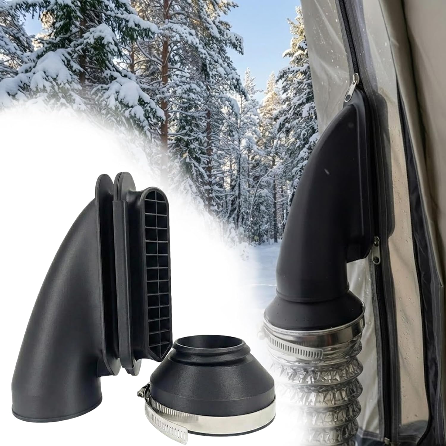 Diesel Heater Tent Adapter (3" to 4" Size),Tent Duct Nozzle and Air Intake Adapter for Diesel Heaters,High Temperature Resistant for Camping, Ice Fishing, Rooftop Tents(with Hose Clamps and Adapters)