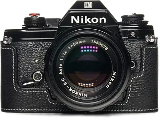 QIYAONUOボディーハーフケース ハンドメイド 本革 ハーフカメラケース バッグ カバー Nikon EM用 (ブラック)