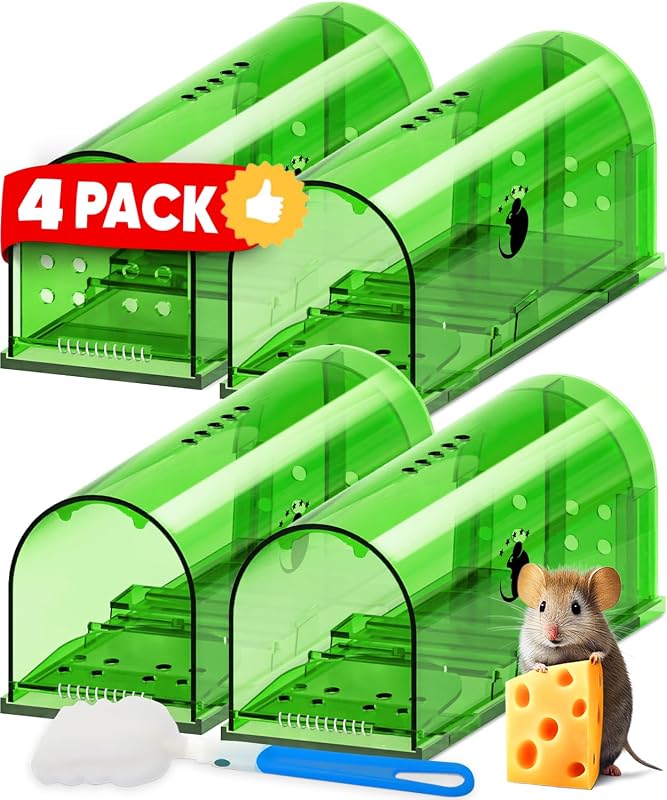 Motel Mouse Humane No Kill Mouse Traps Live Catch & Release - 4 Pack | Kid & Pet Friendly • No Touch Release • Reusable Design • Easy to Use • Humane
