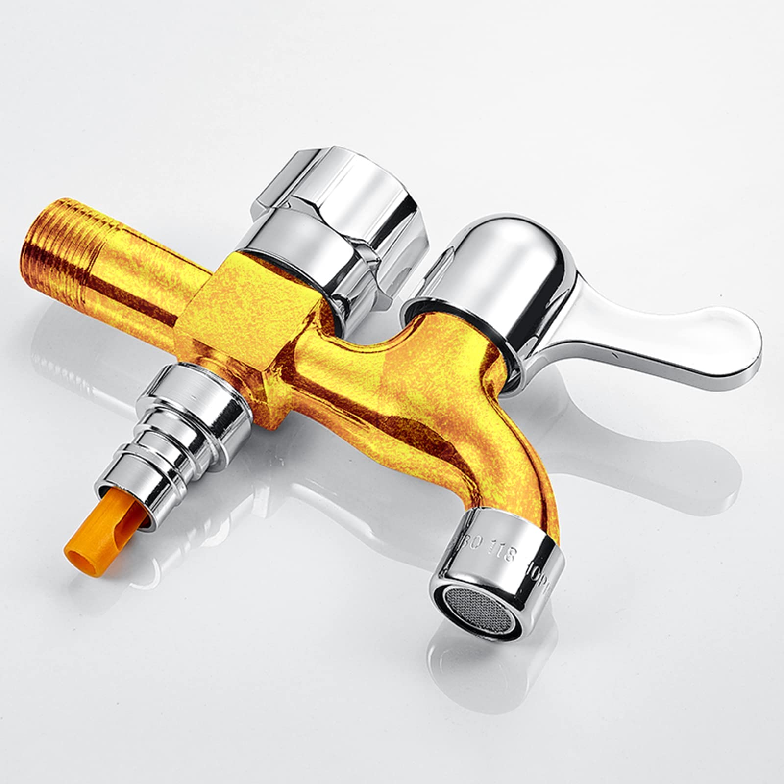Grifo Exterior Jardin Doble Salida,Grifo Lavadora Largo,latón,Grifo Doble Exterior Jardin,Grifo Lavadora Escuadra,Doble Salida Grifo Agua,Anticorrosión y anticongelante