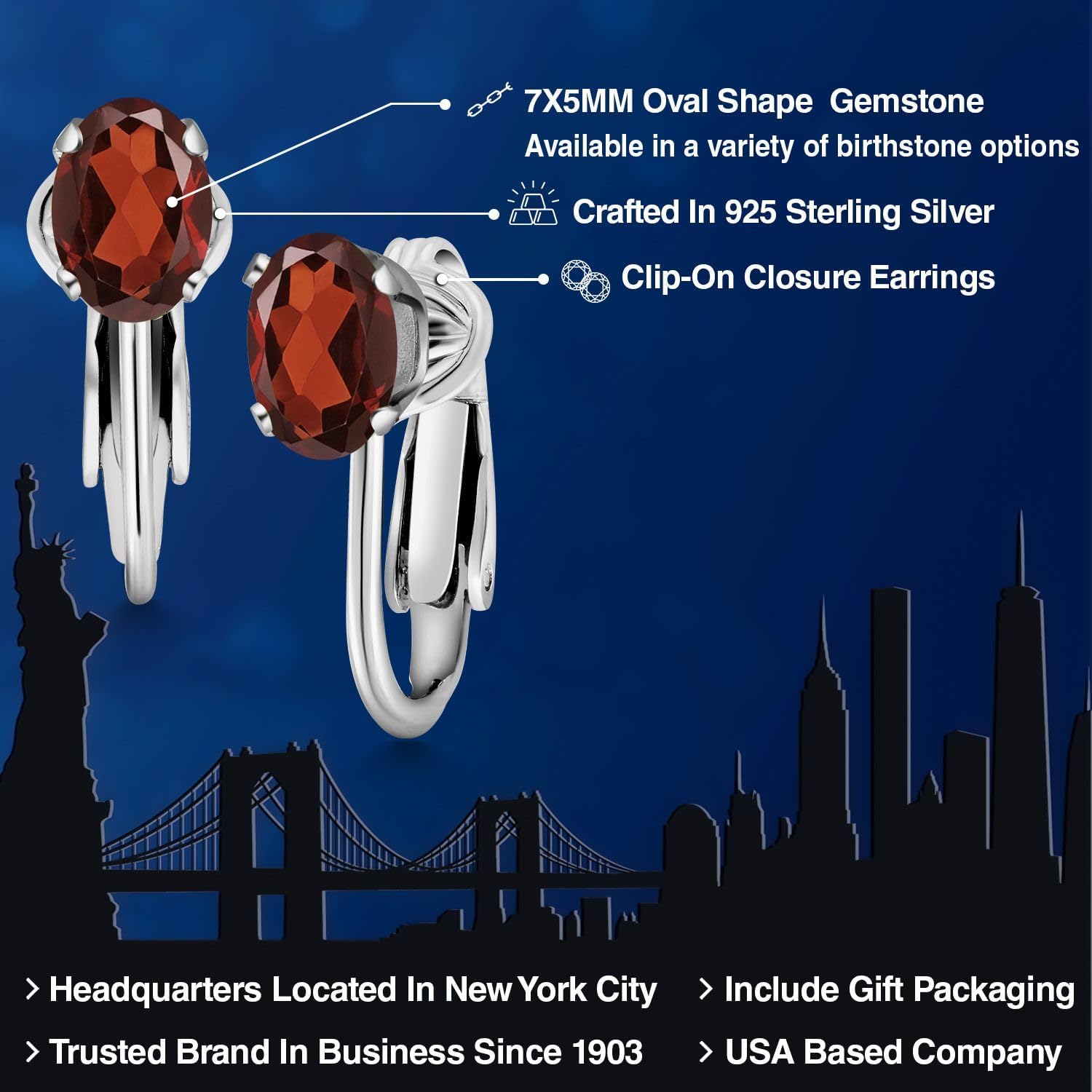 Gem Stone King Clip-On Earrings for Women | Gemstone Birthstone Drop Earrings | 925 Sterling Silver | Oval 7X5MM | Gift For Women Mother Bridesmaids - Image 2